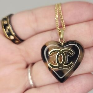 CHANEL Leopard Print Heart Necklace